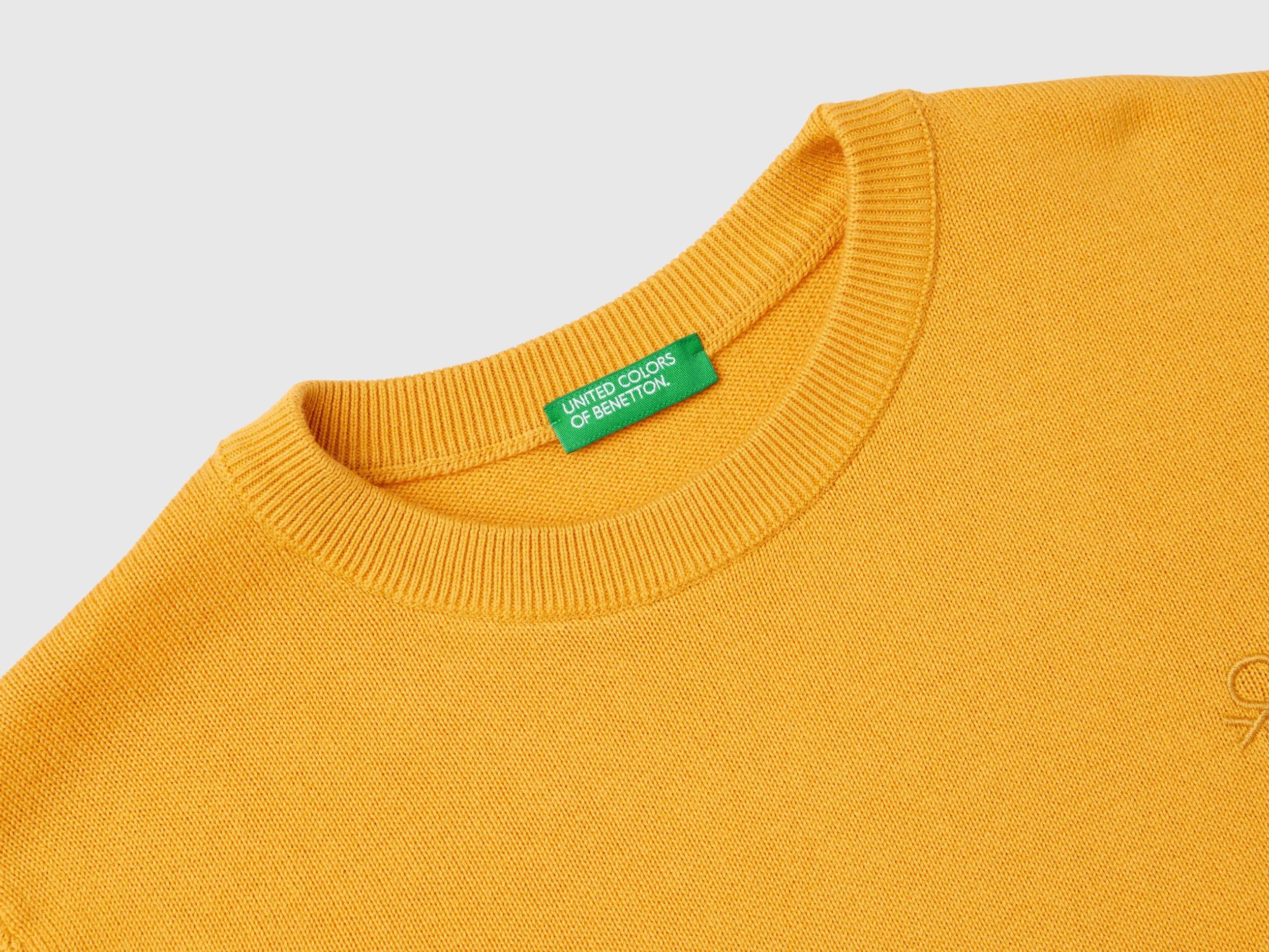 100% cotton crew neck sweater - Mustard | Benetton