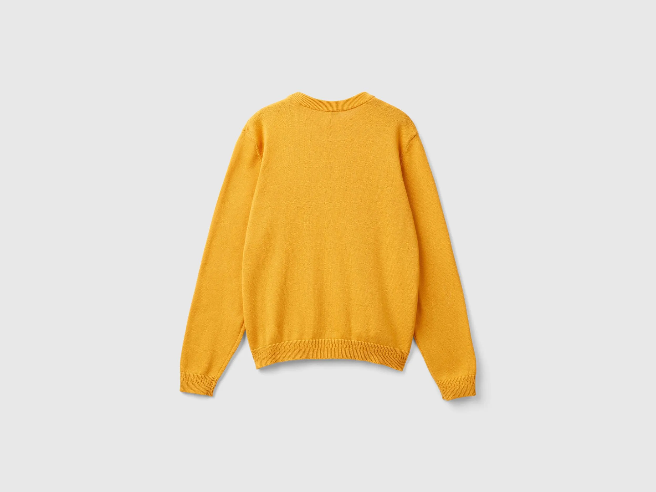 100% cotton crew neck sweater - Mustard | Benetton