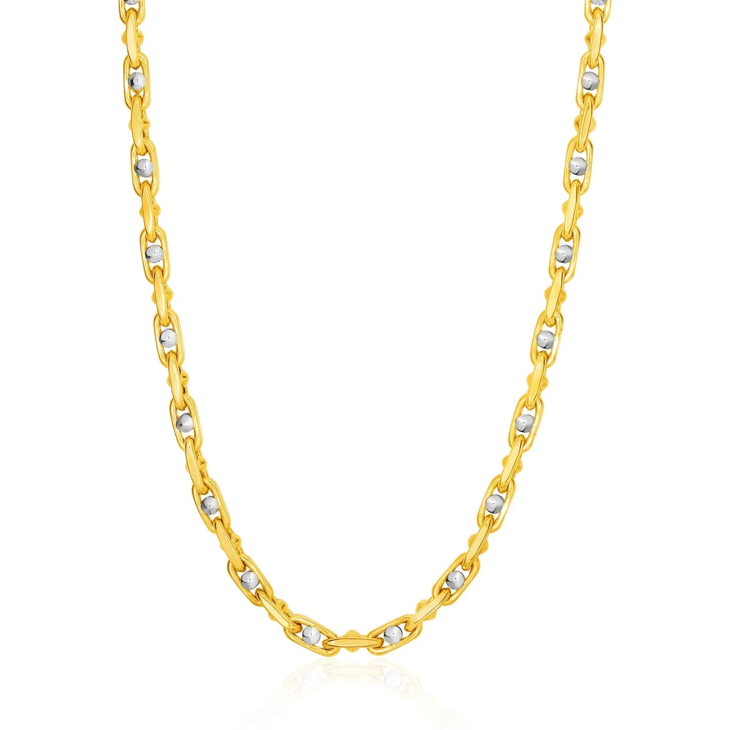 14k Two-Toned Yellow and White Gold Link Men's Necklace with Beadsrx19786-22-rx19786-22