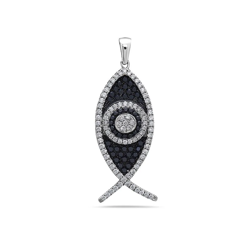 18K White Gold Black & White Fish Women's Pendant with 1.30CT Diamonds