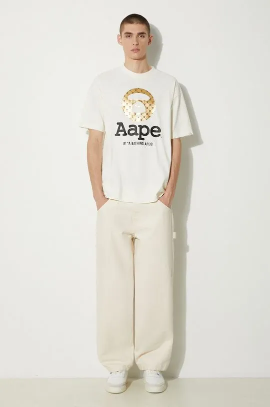 AAPE cotton t-shirt Basic Tee men’s beige color with a print AAPTEM1446XXM