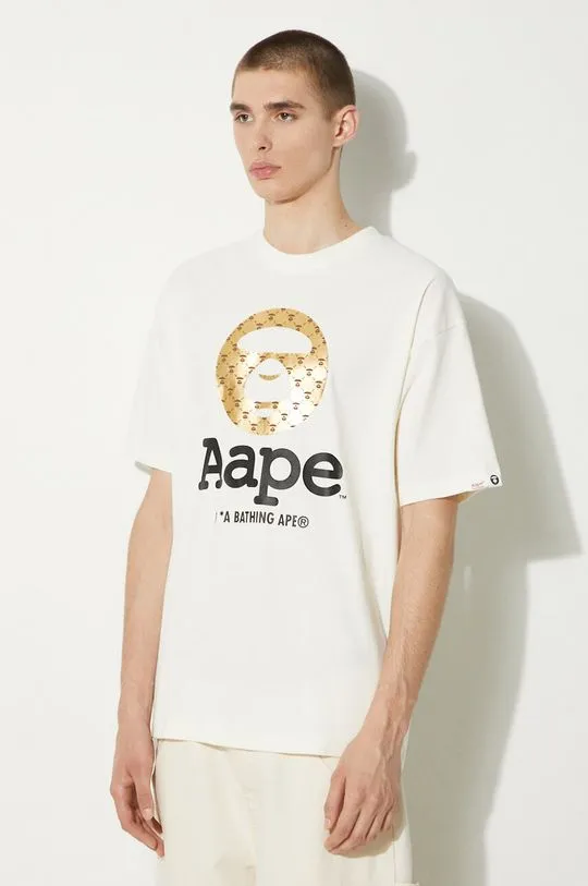 AAPE cotton t-shirt Basic Tee men’s beige color with a print AAPTEM1446XXM