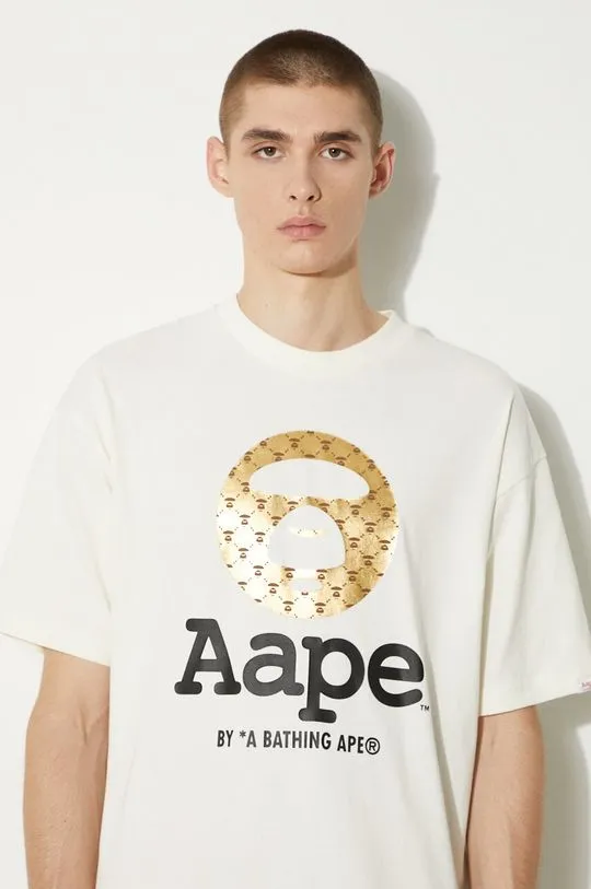 AAPE cotton t-shirt Basic Tee men’s beige color with a print AAPTEM1446XXM