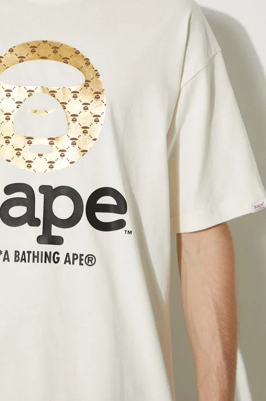 AAPE cotton t-shirt Basic Tee men’s beige color with a print AAPTEM1446XXM