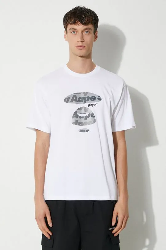 AAPE cotton t-shirt Basic Tee men’s white color with a print AAPTEM1450XXM