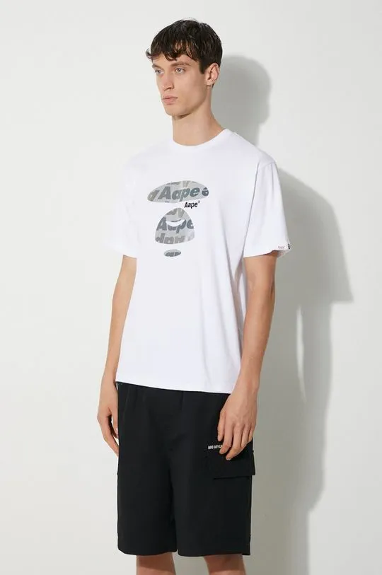 AAPE cotton t-shirt Basic Tee men’s white color with a print AAPTEM1450XXM