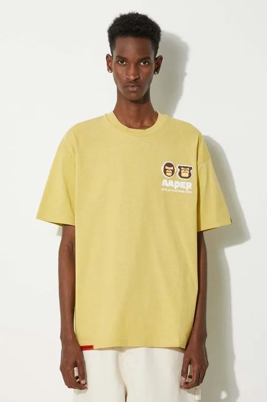 AAPE cotton t-shirt Basic Tee men’s yellow color with a print AAPTEM1492XXM