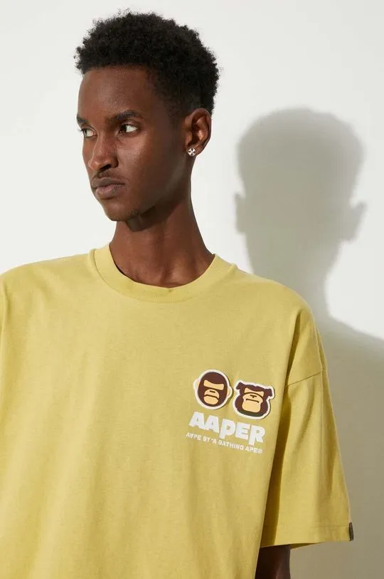 AAPE cotton t-shirt Basic Tee men’s yellow color with a print AAPTEM1492XXM