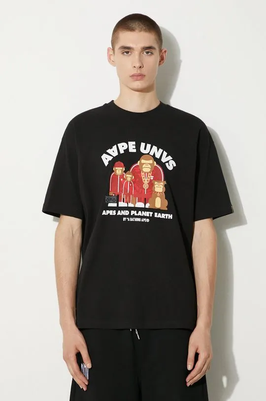 AAPE cotton t-shirt Theme Tee men’s black color with a print AAPTEM1496XXM