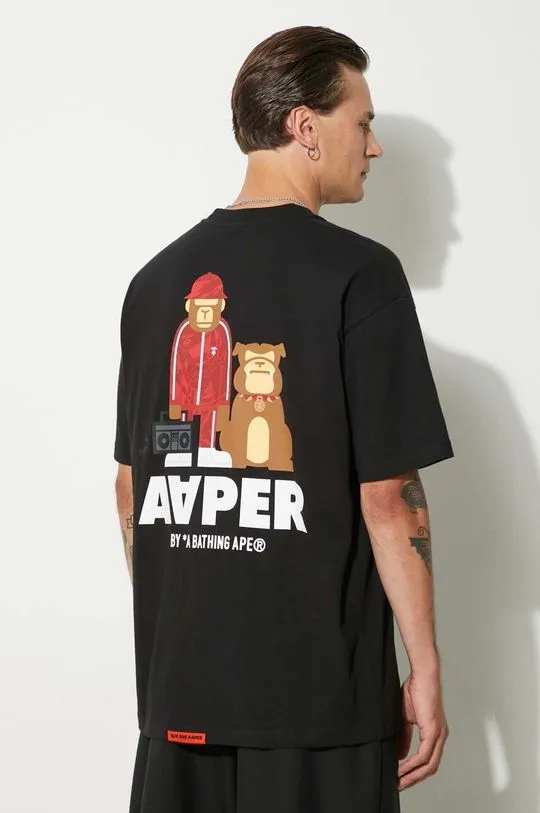 AAPE cotton t-shirt Theme Tee men’s black color with a print AAPTEM1497XXM