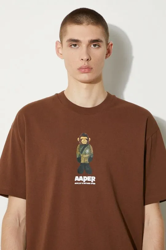 AAPE cotton t-shirt Theme Tee men’s brown color with a print AAPTEM1498XXM