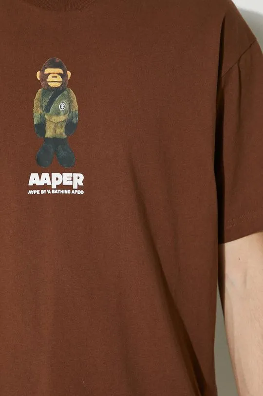 AAPE cotton t-shirt Theme Tee men’s brown color with a print AAPTEM1498XXM