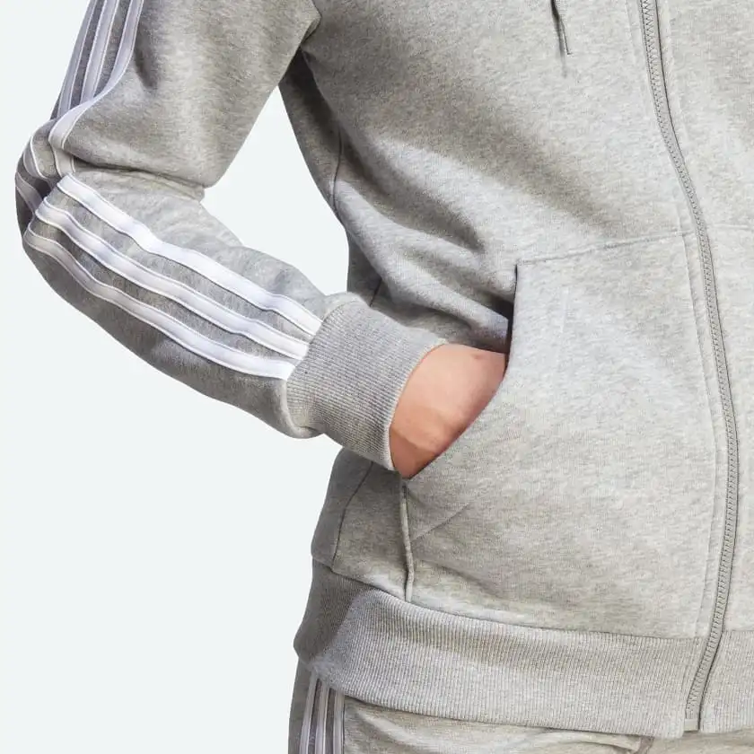 ADIDAS WOMEN'S 3-STRIPES FLEECE FULL-ZIP GREY JACKET