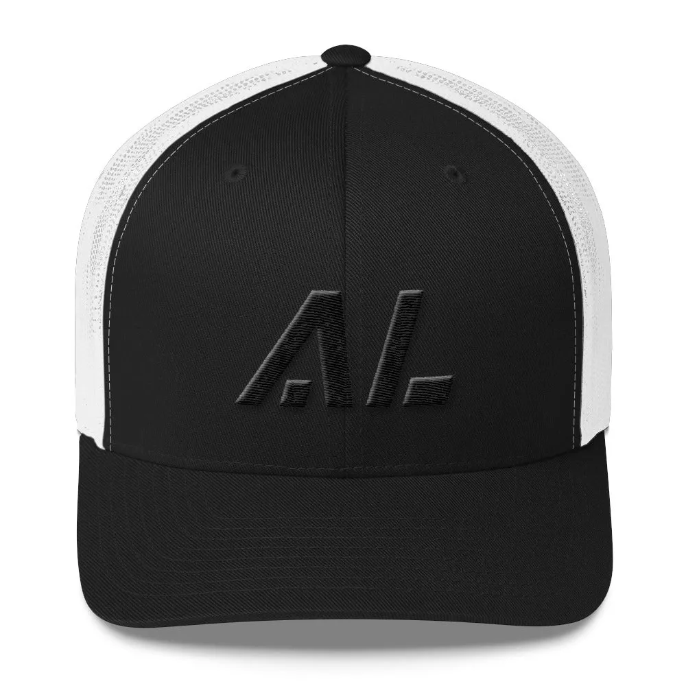 Alabama - Mesh Back Trucker Cap - Black Embroidery - AL - Many Hat Color Options Available