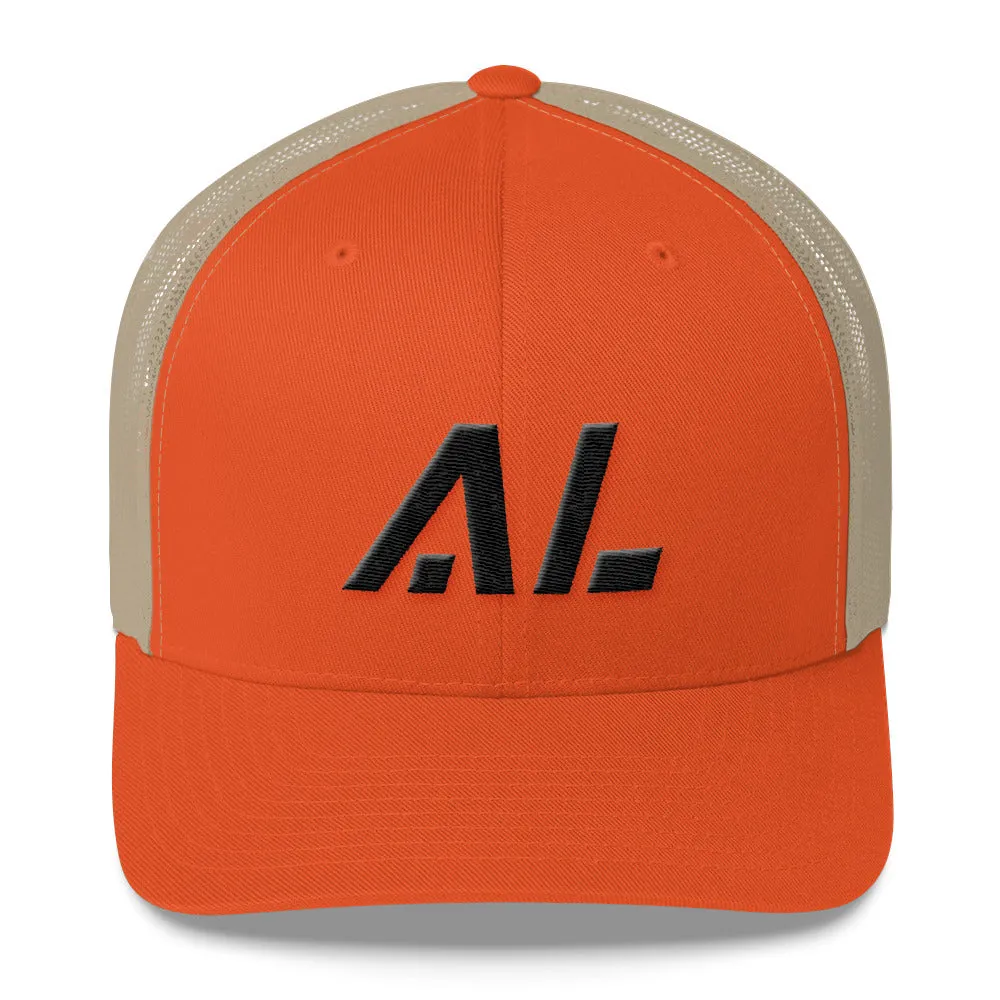 Alabama - Mesh Back Trucker Cap - Black Embroidery - AL - Many Hat Color Options Available