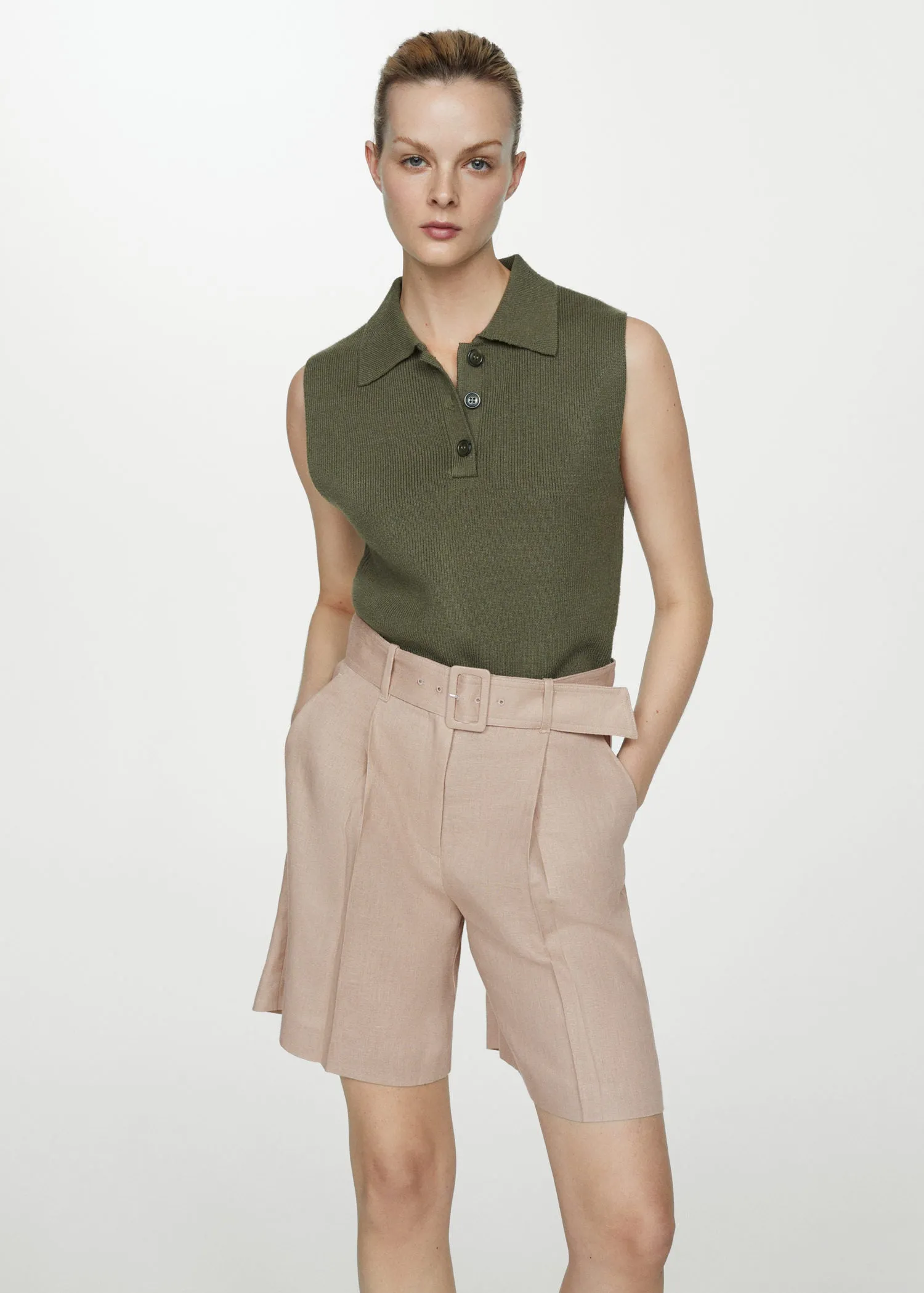 Belt linen-blend Bermuda shorts