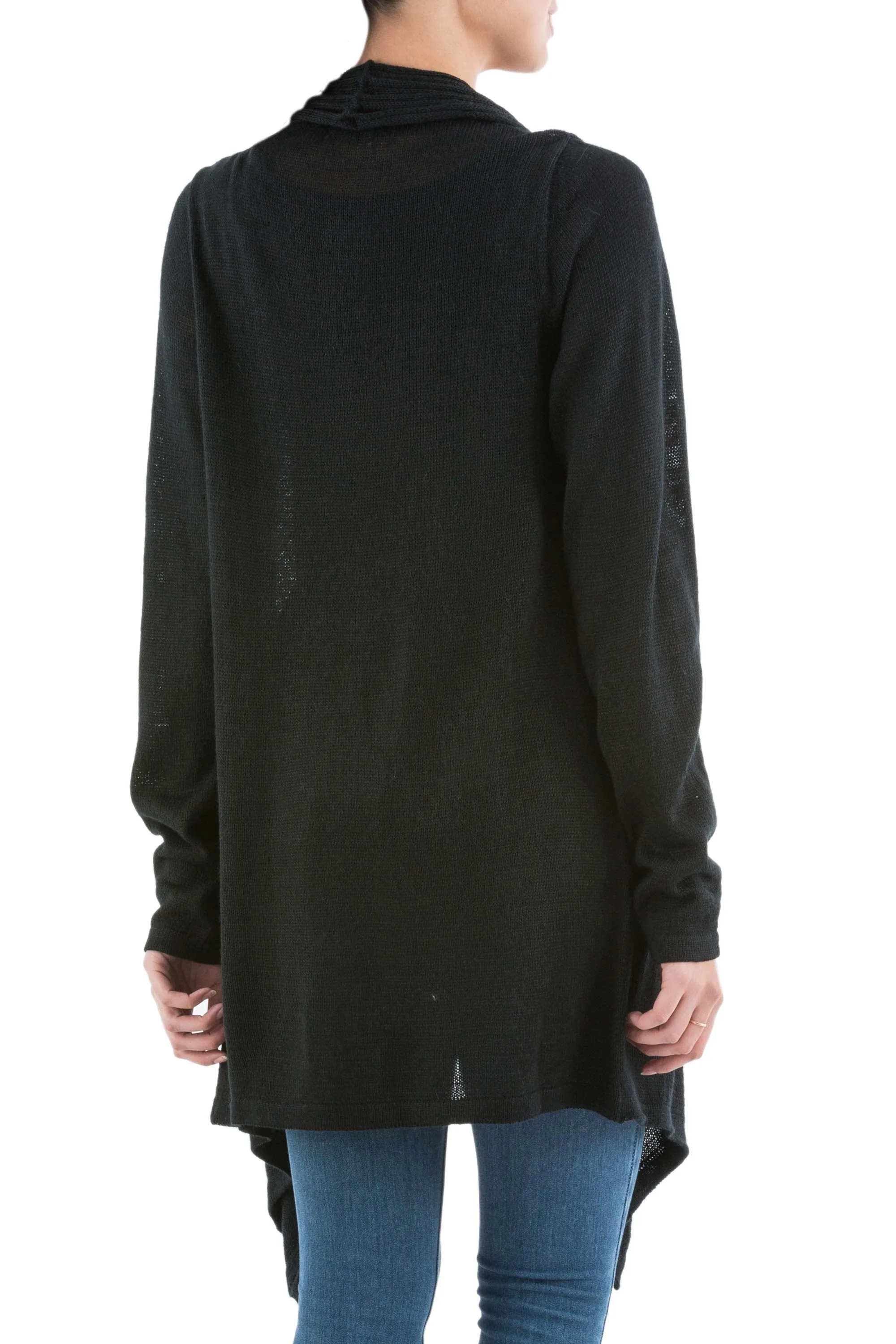 Black Waterfall Dream Long Sleeved Black Cardigan Sweater from Peru