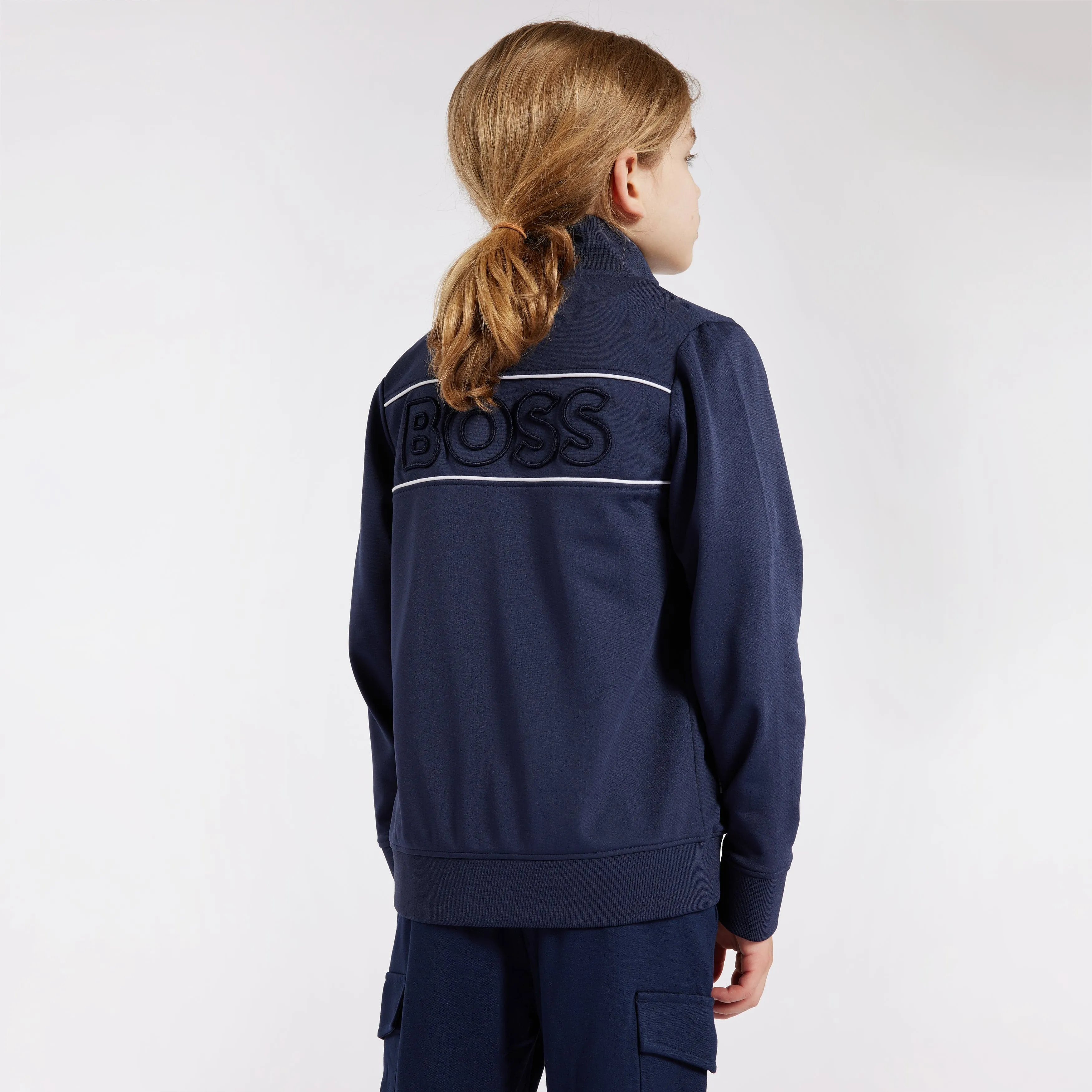 BOSS Boys Zip Up Track Jacket in Navy