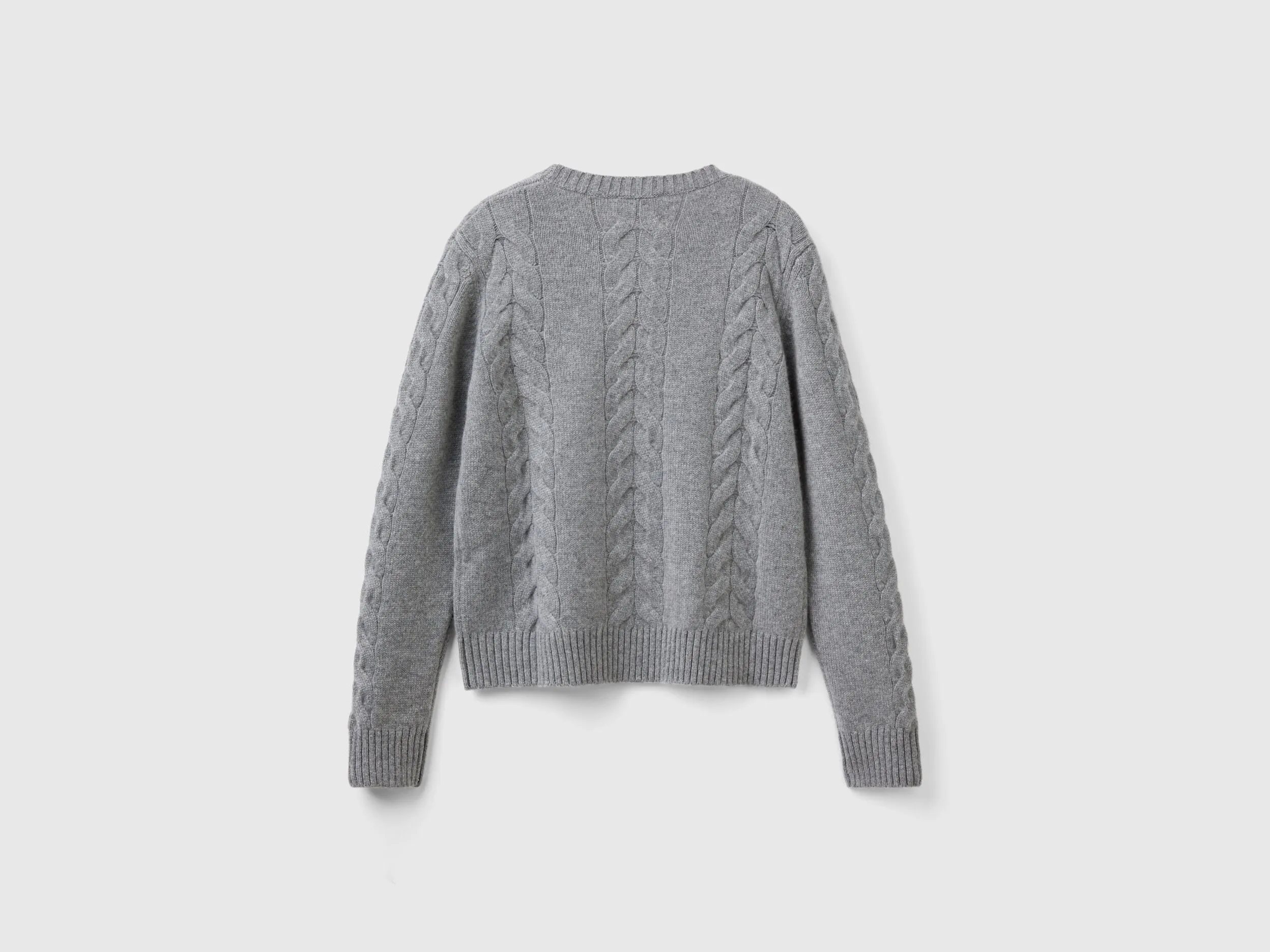 Cable knit sweater in pure cashmere - Dark Gray | Benetton