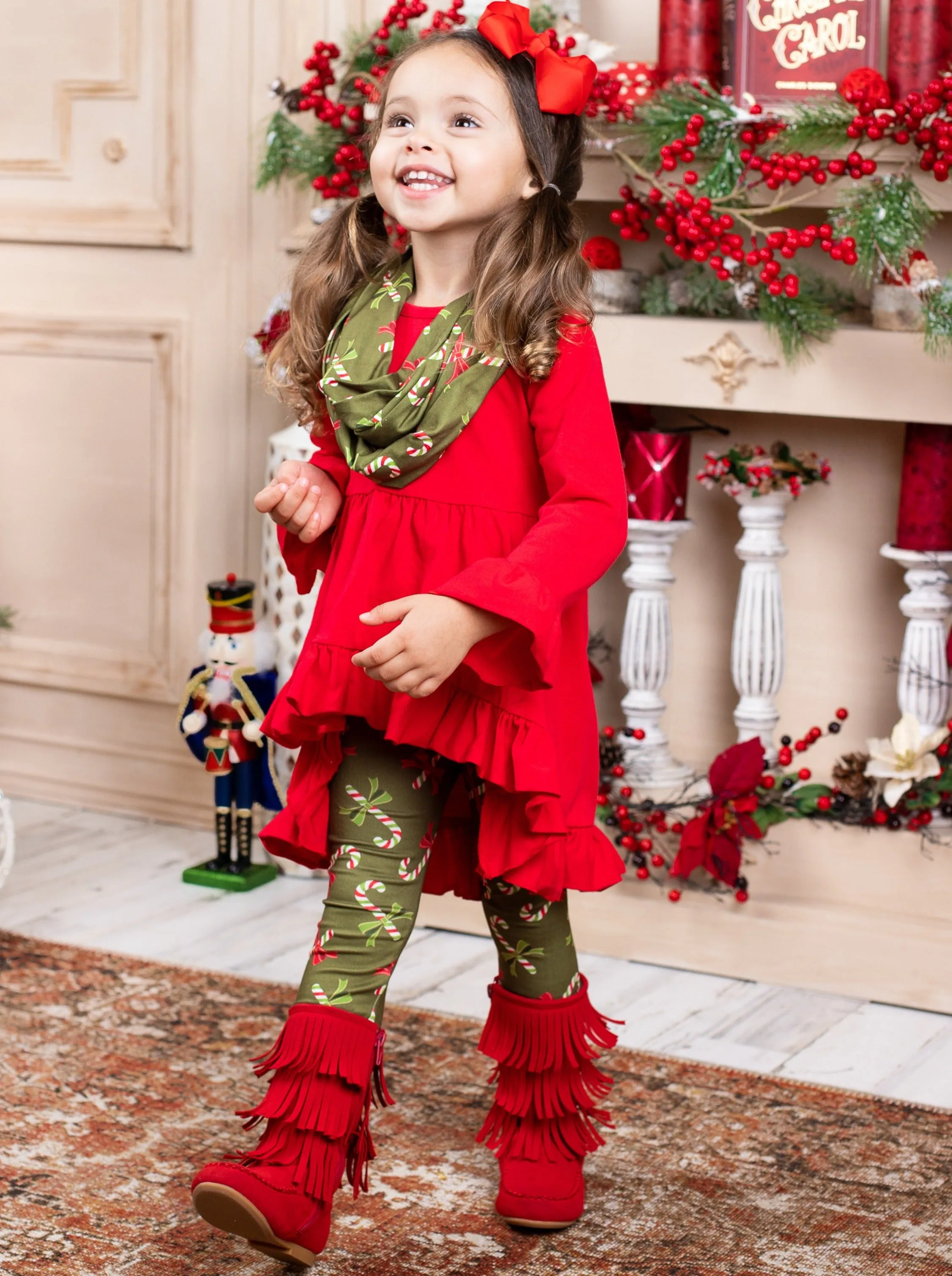 Candy Cane Cutie Tunic, Scarf, And Legging Set