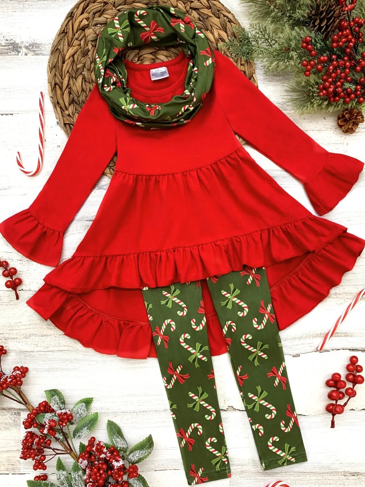 Candy Cane Cutie Tunic, Scarf, And Legging Set