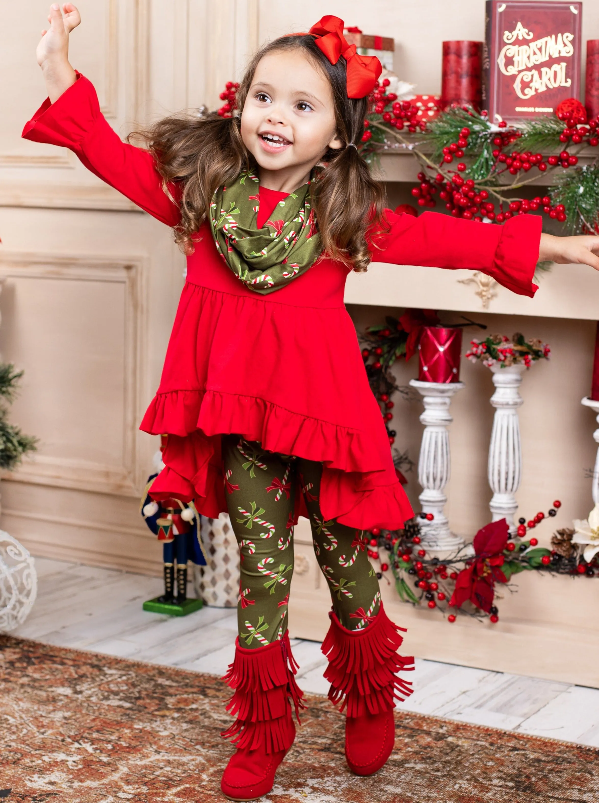 Candy Cane Cutie Tunic, Scarf, And Legging Set