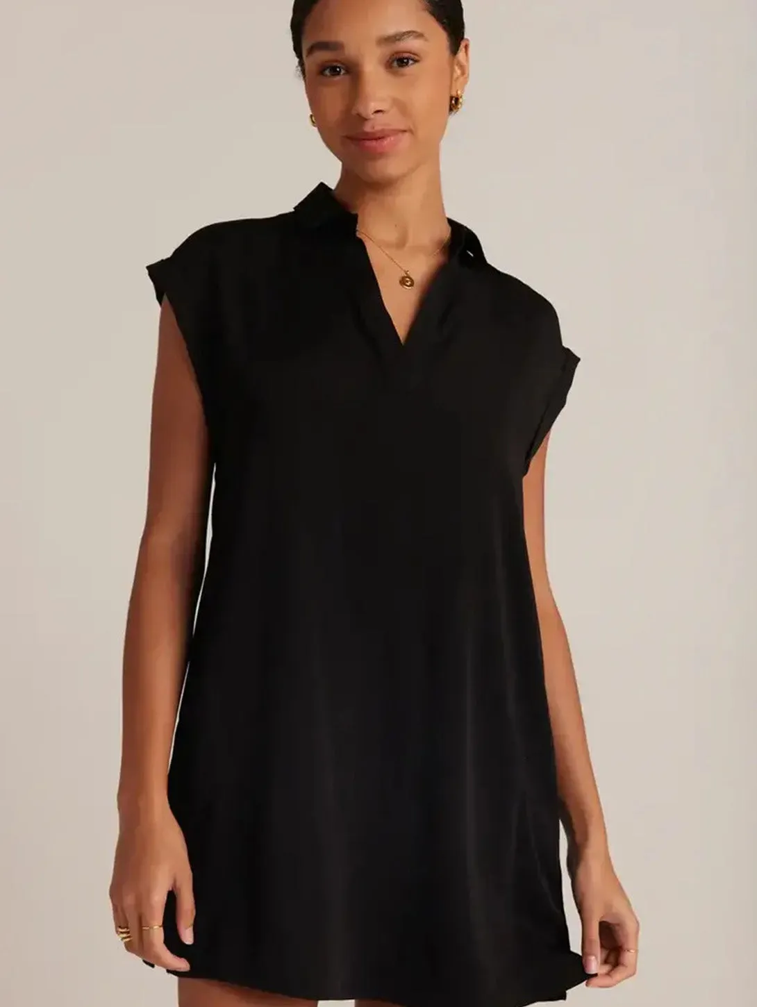 Cap Sleeve V-Neck Dress - Black