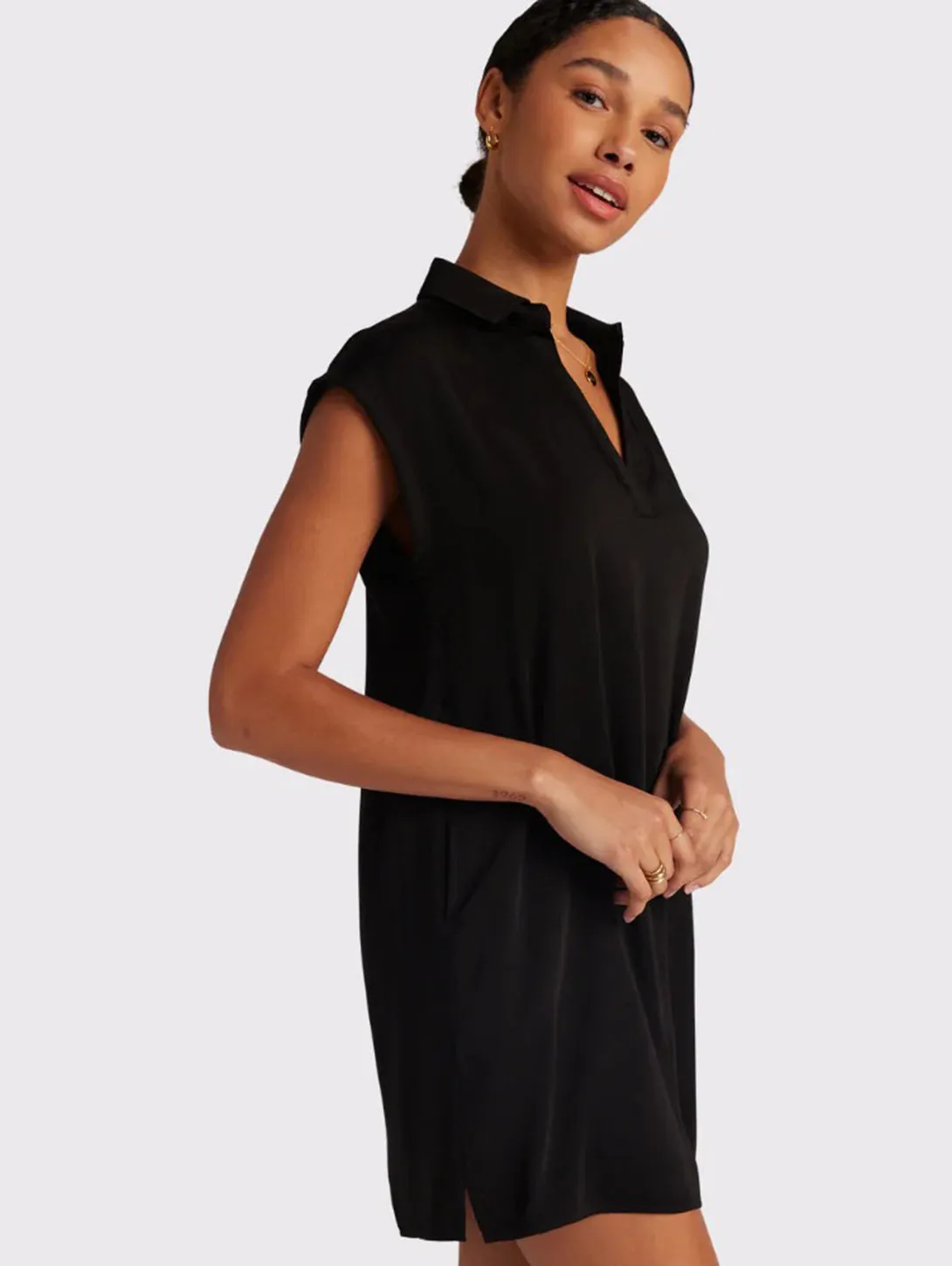 Cap Sleeve V-Neck Dress - Black