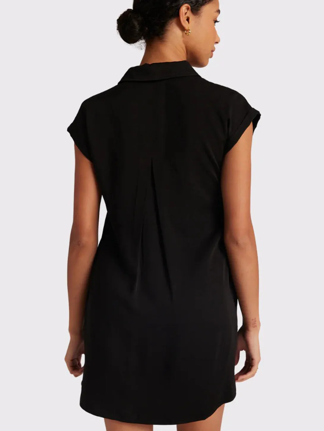 Cap Sleeve V-Neck Dress - Black