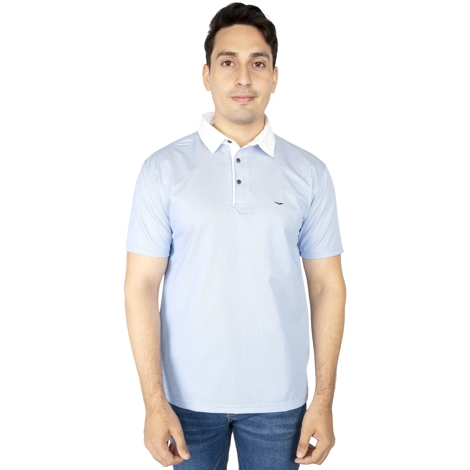 Classic Collar Polo Shirt-Sky/White