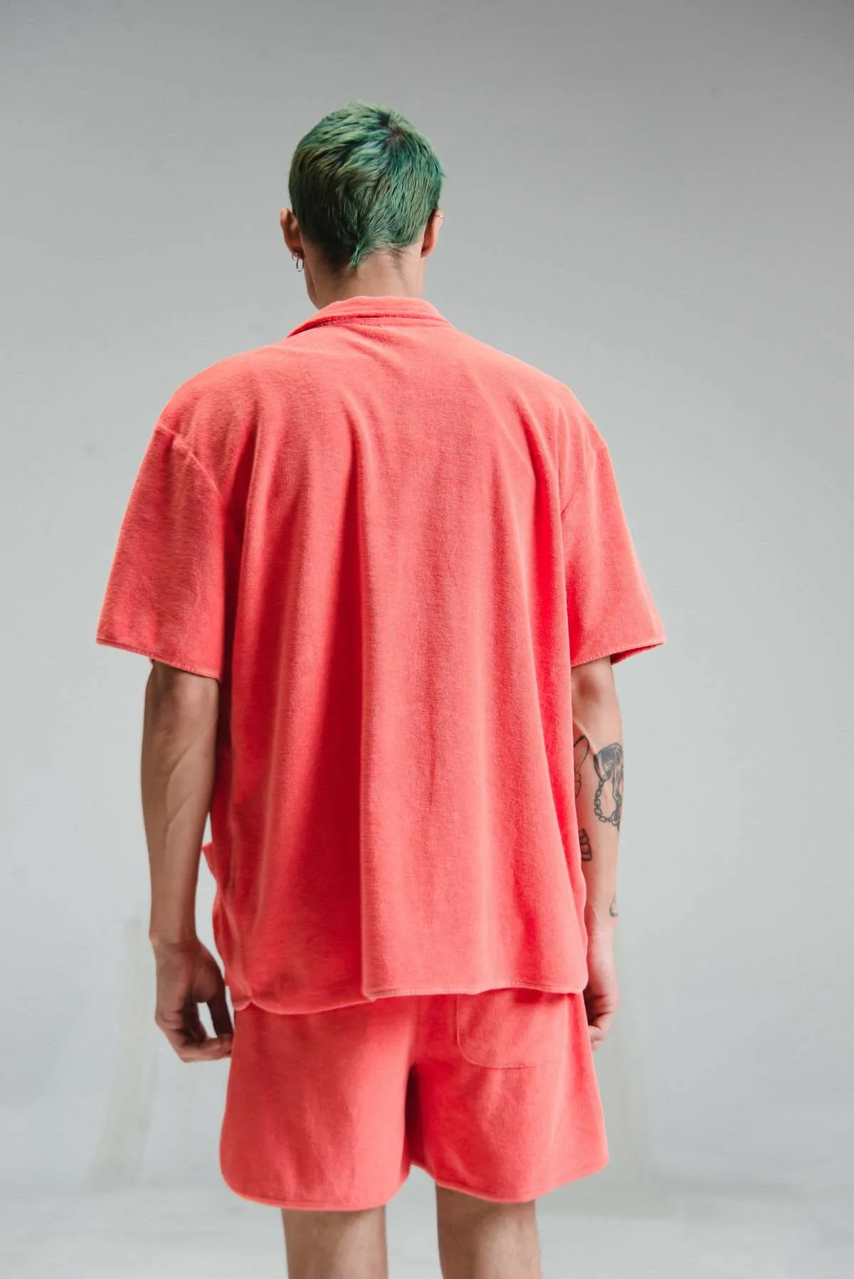 Cotton Terry Camp Collar Shirt - Coral