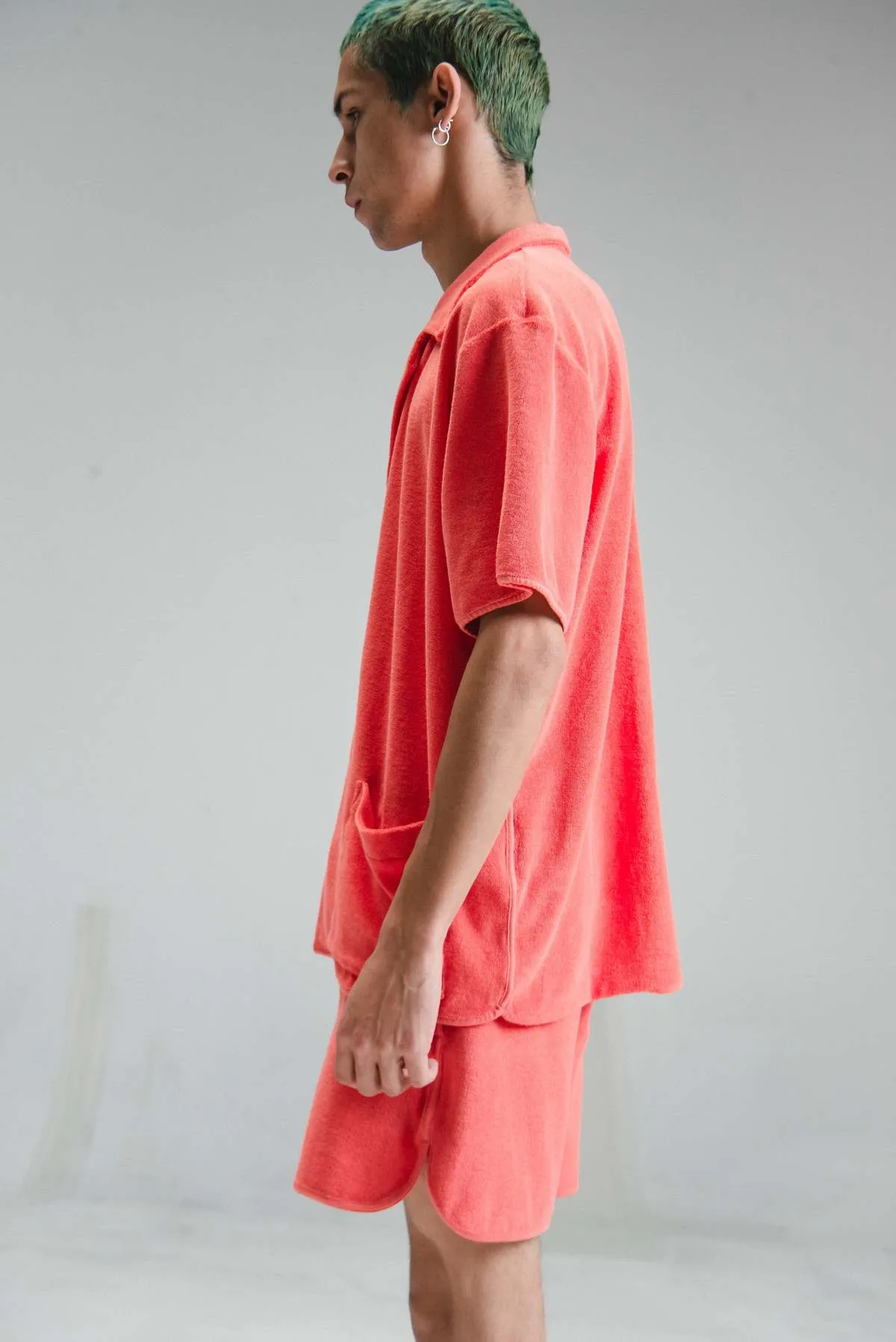 Cotton Terry Camp Collar Shirt - Coral