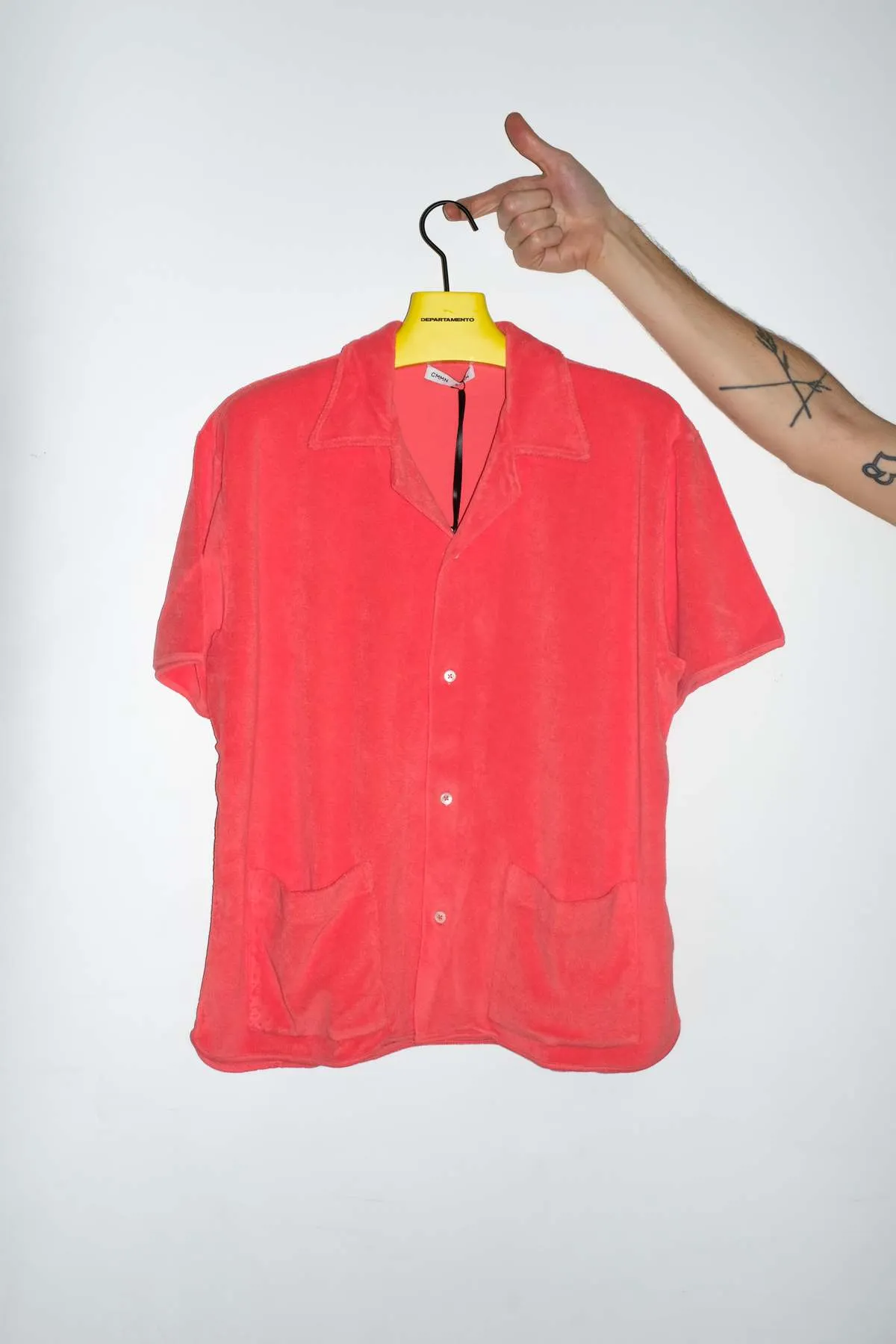 Cotton Terry Camp Collar Shirt - Coral