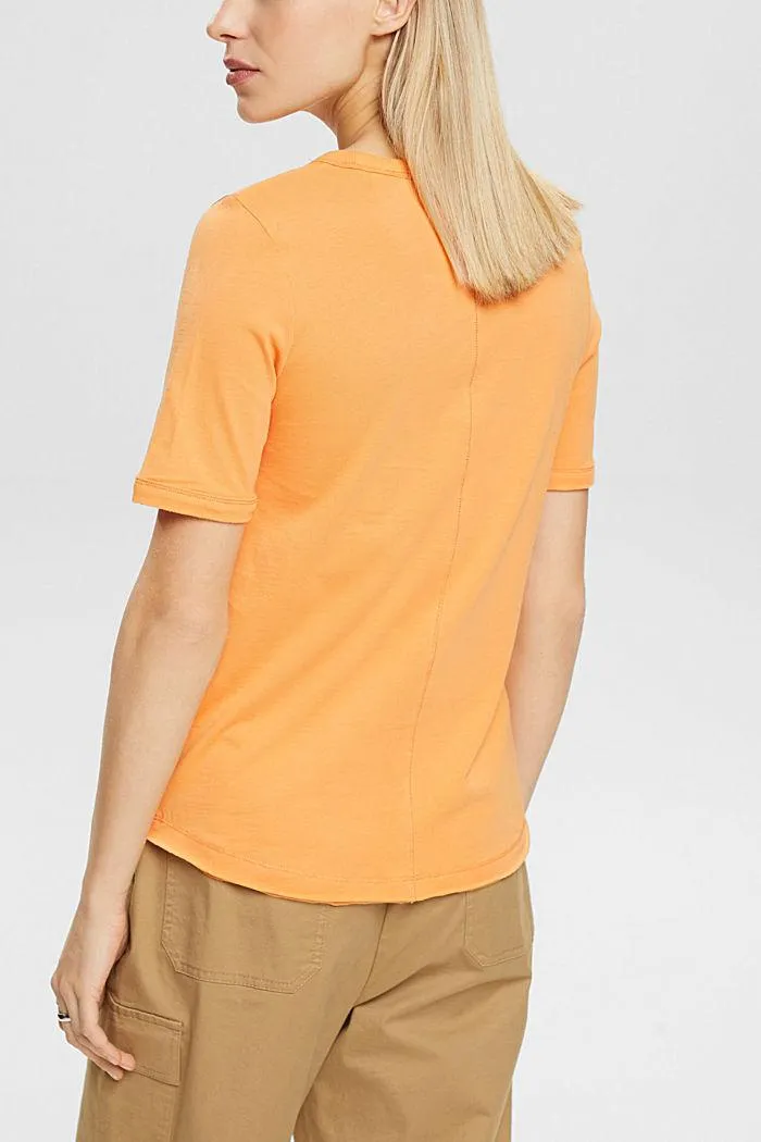 Esprit Short Sleeve Heart Print Crew Neck Tee In Golden Orange