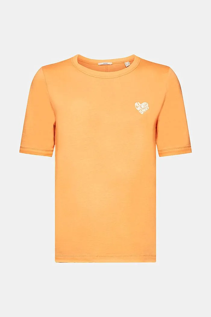 Esprit Short Sleeve Heart Print Crew Neck Tee In Golden Orange