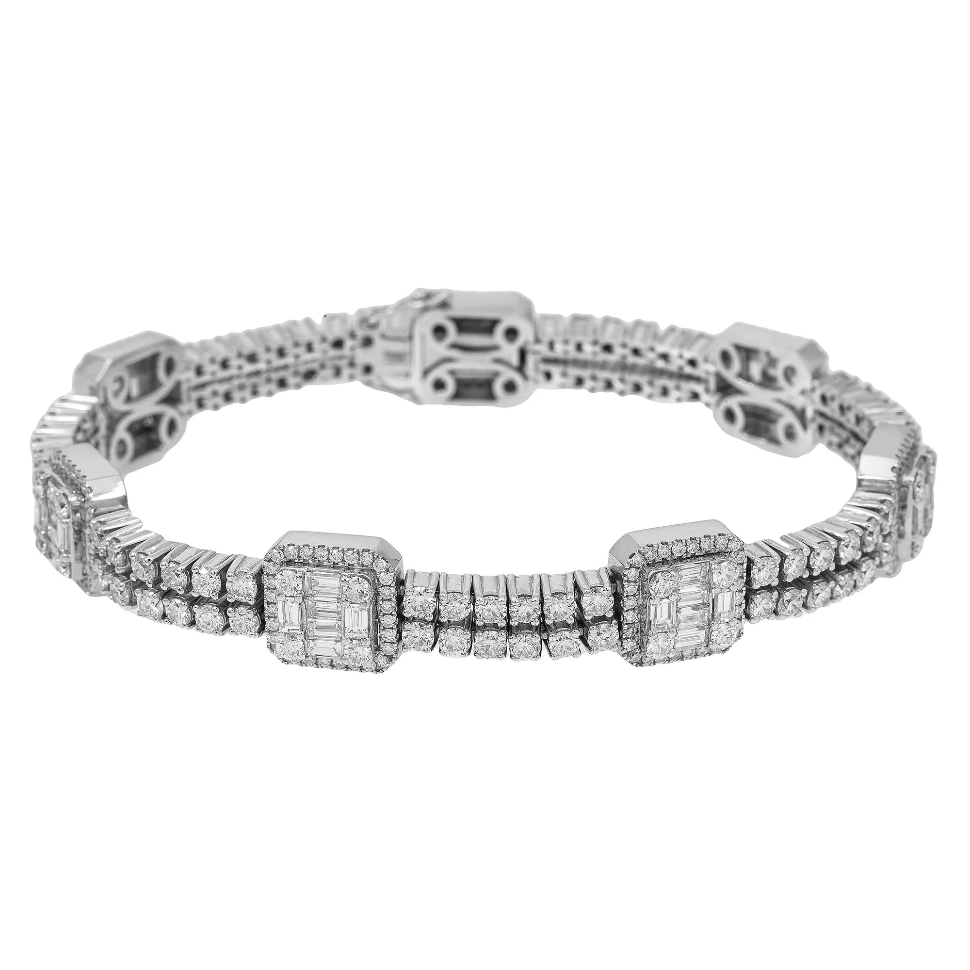 Fancy 14K White Gold Men's Bracelet With 10.50 CT Round and Baguette Diamonds