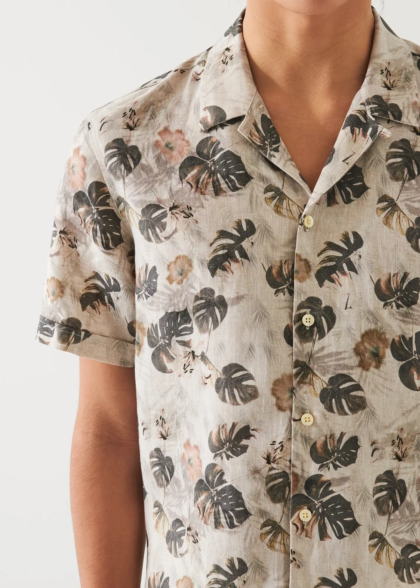 FLORAL LEAF PRINT LINEN SHIRT