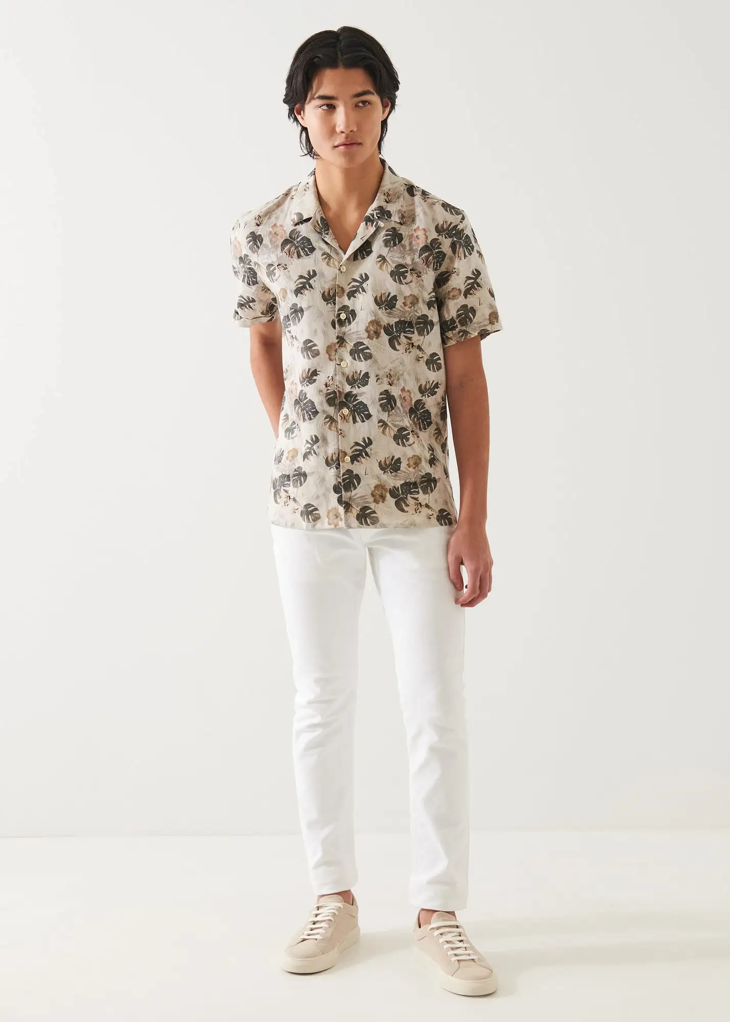 FLORAL LEAF PRINT LINEN SHIRT