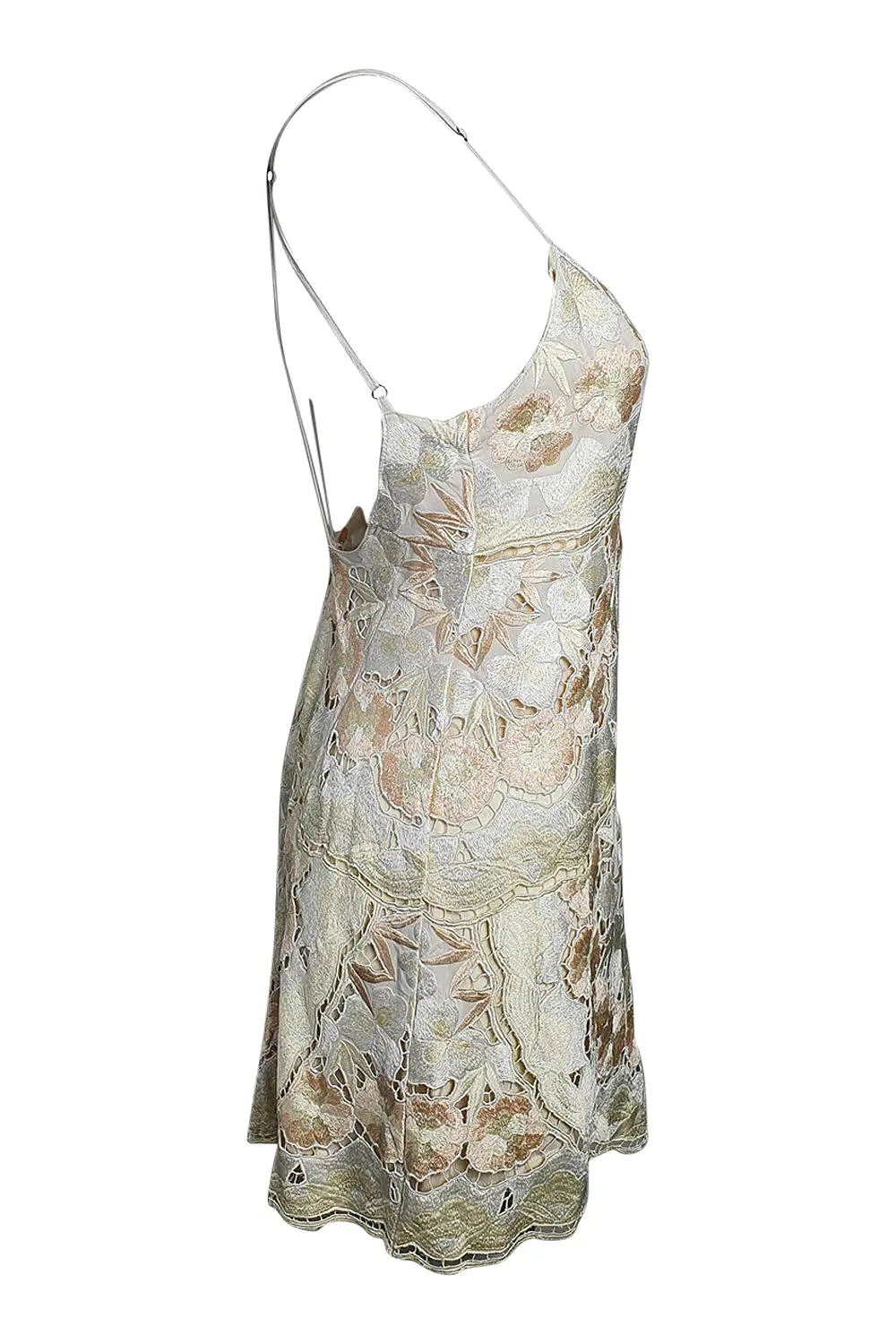 FREE PEOPLE Ivory Floral Embroidered Low Back Strappy Micro Mini Dress (0)