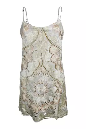 FREE PEOPLE Ivory Floral Embroidered Low Back Strappy Micro Mini Dress (0)