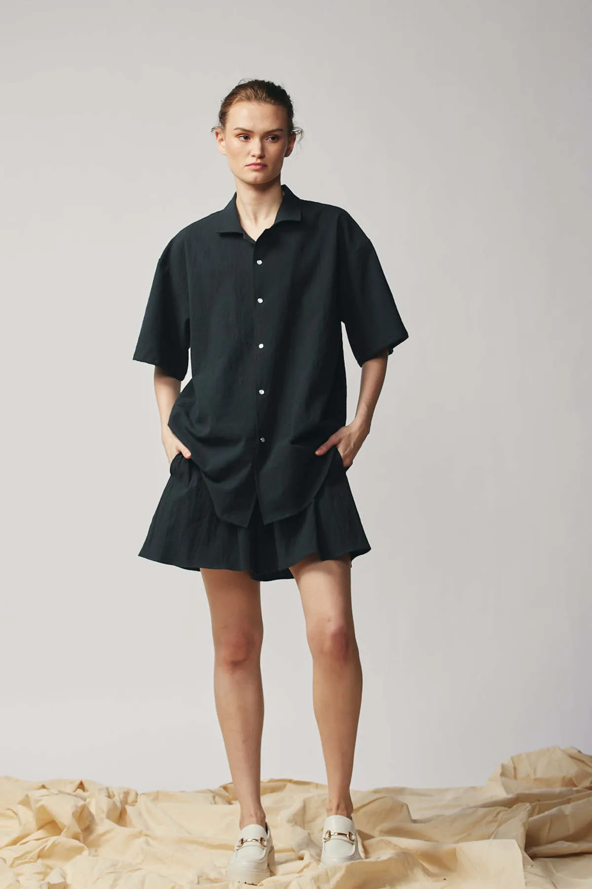 Gender-neutral Camp Collar Shirt - Black