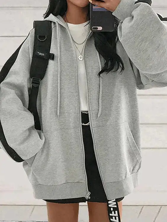 Grey Windproof Fleece Lined Women's Hooded Jacket