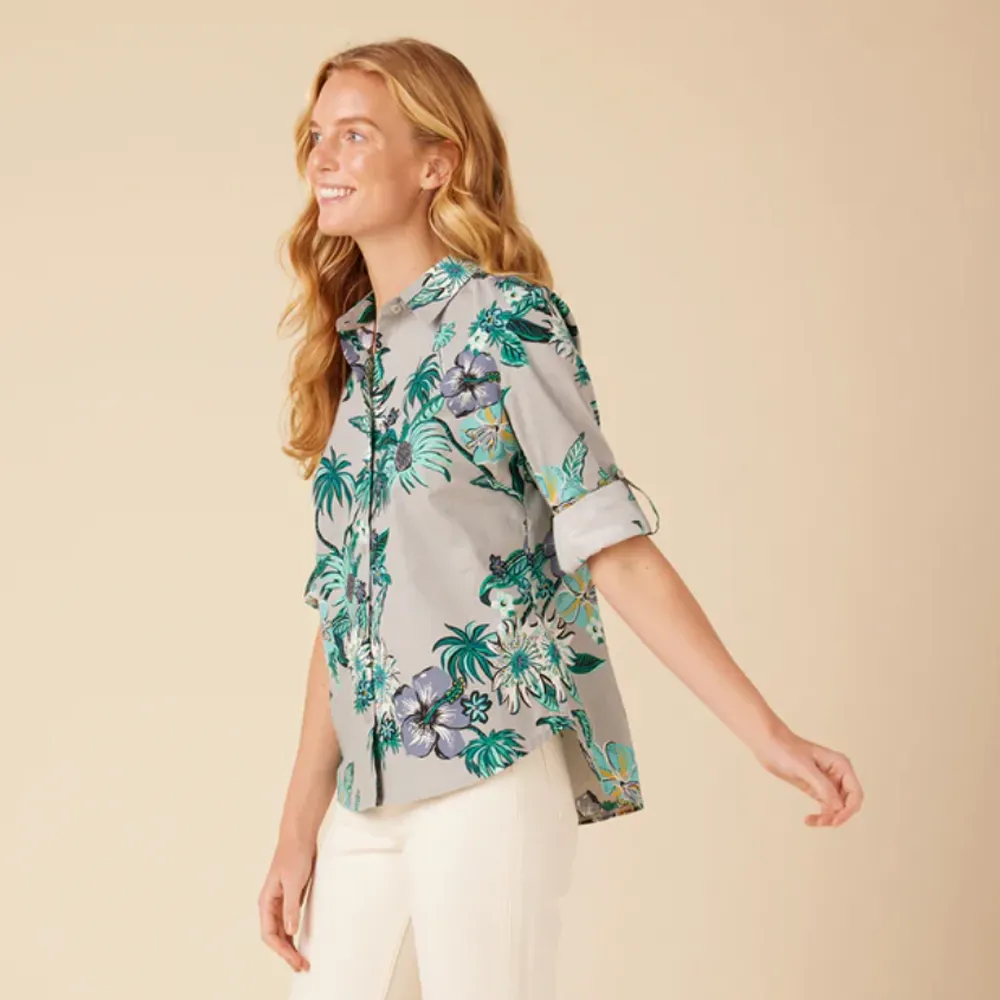 Hana in Paradise 3/4 Sleeve Camp Shirt - Quarry