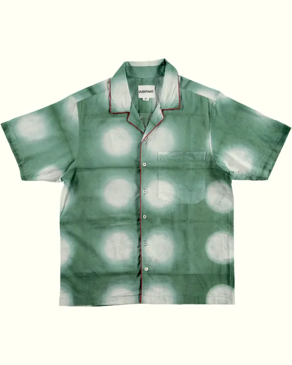 Hand Dyed The Don Camp Collar Clamp Dye with Piping Shirt - Green/White