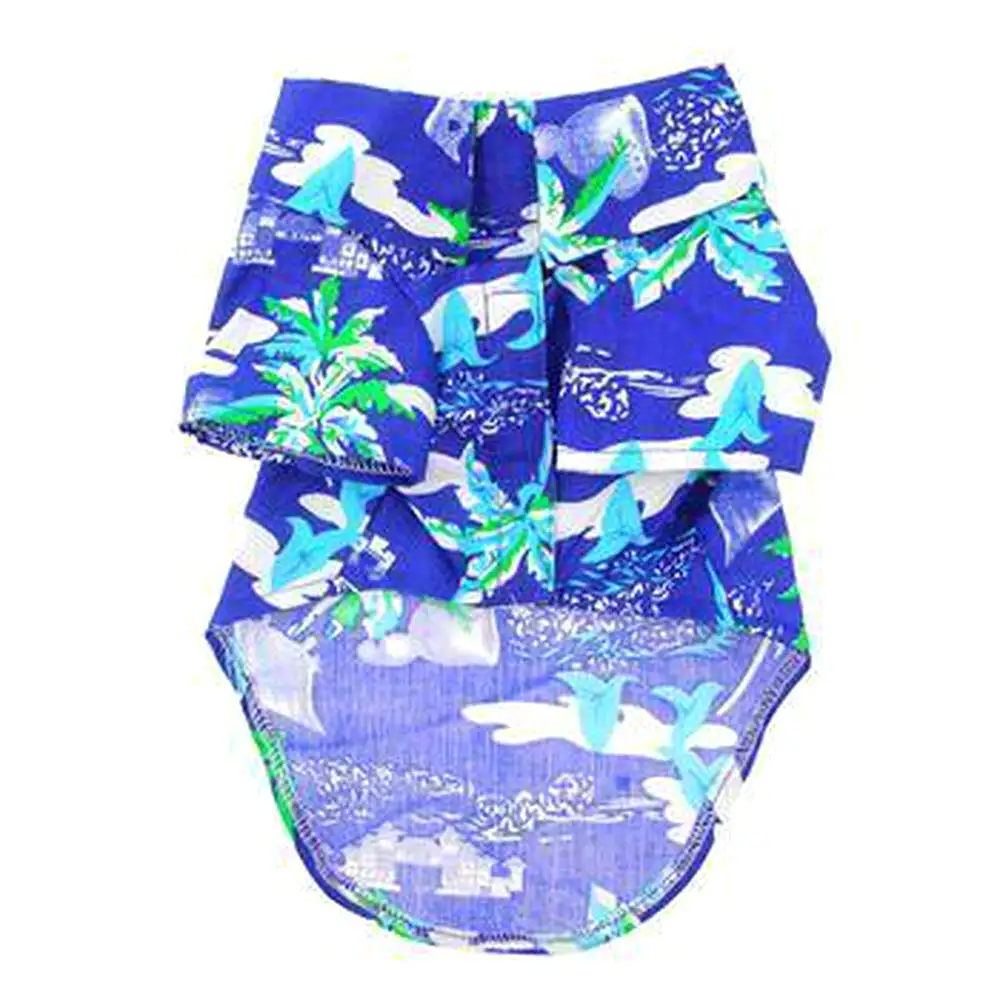 Hawaiian Camp Dog Shirt - Ocean Blue and Palms