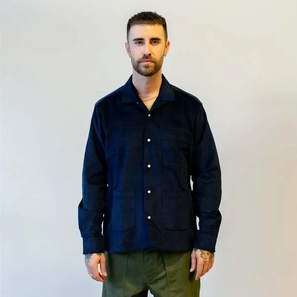 Jumbo Corduroy Long Sleeve 3-Pocket Camp Shirt - Navy