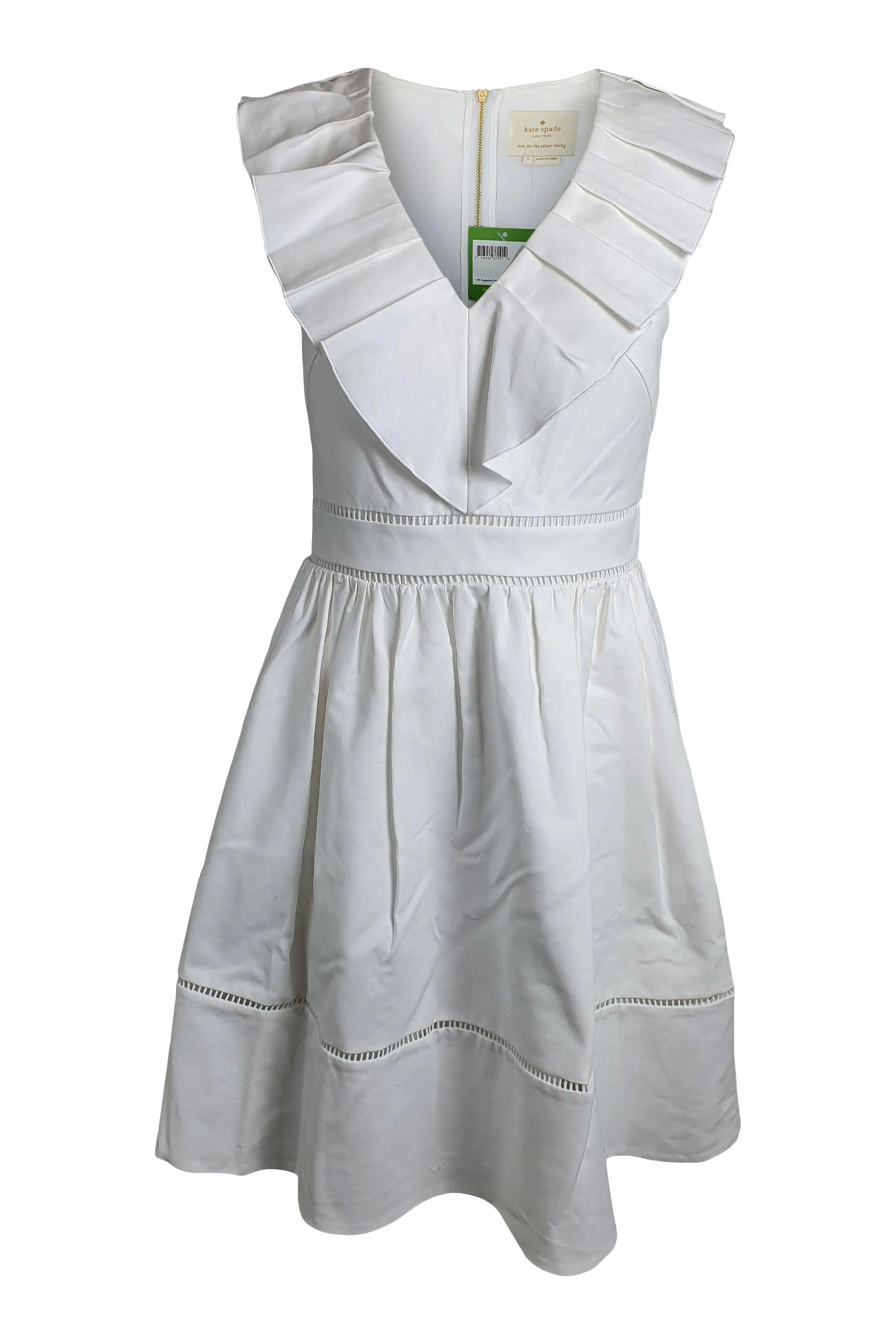 KATE SPADE White California Dreaming Ruffle Neck Dress (US 0 | UK 4)