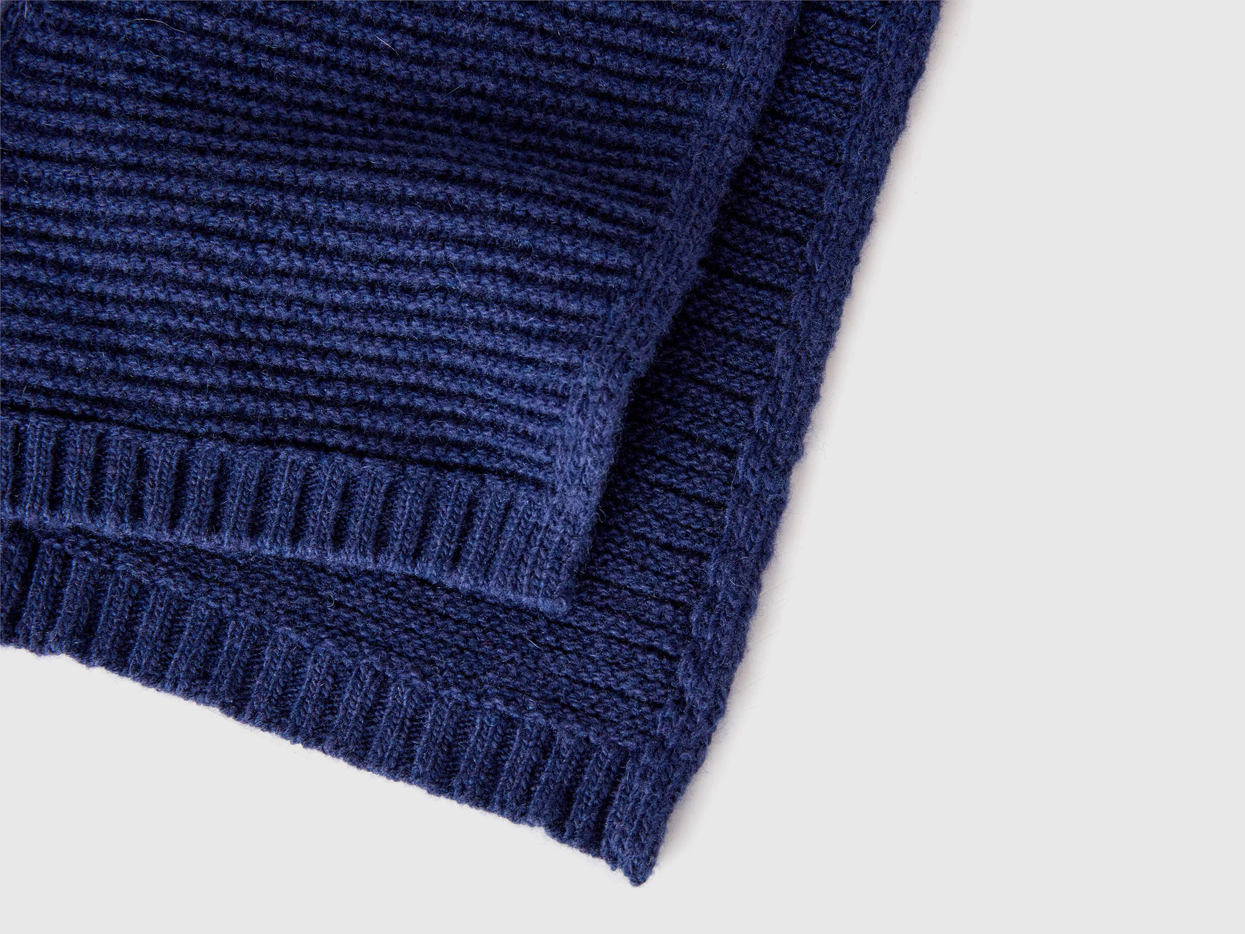 Knit scarf in stretch wool blend - Dark Blue | Benetton