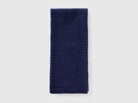 Knit scarf in stretch wool blend - Dark Blue | Benetton