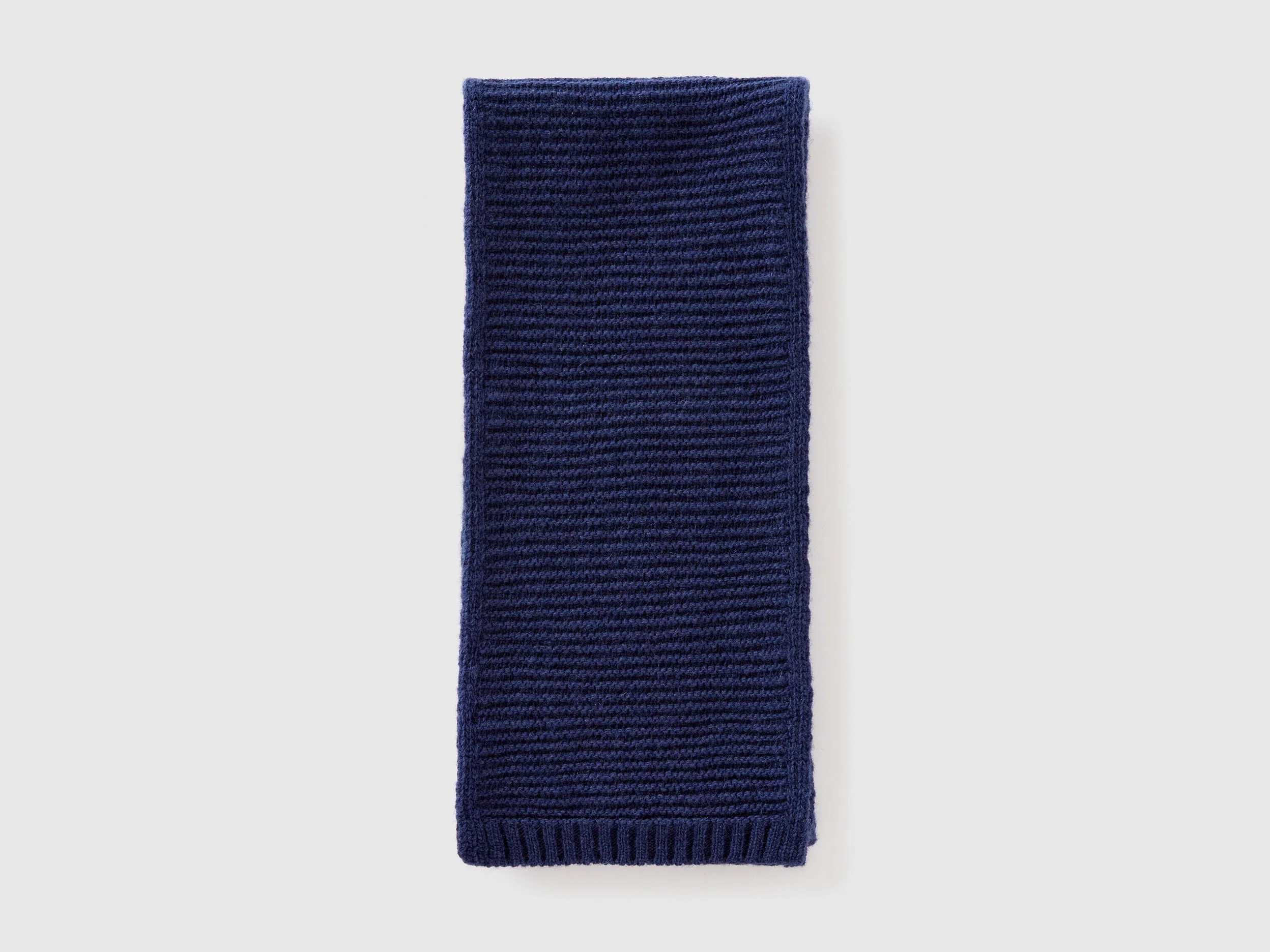 Knit scarf in stretch wool blend - Dark Blue | Benetton